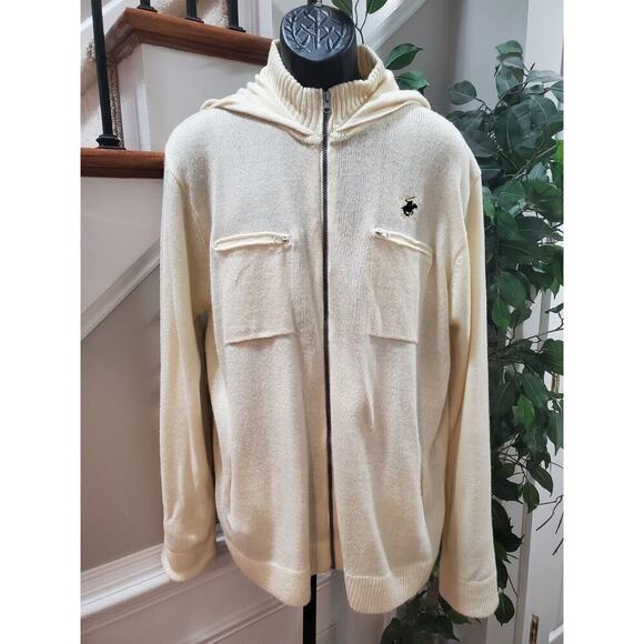 Beverly Hills Men's Cream 100% Acrylic Long Sleeve Full Zip Knit Sweater Size XL - Picture 8 of 12